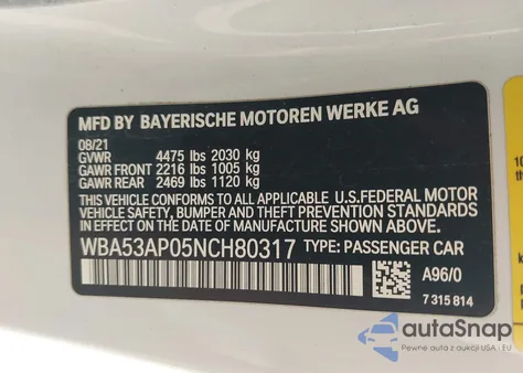 2022 BMW 430I z USA, uszkodzony, nr VIN WBA53AP05NCH80317